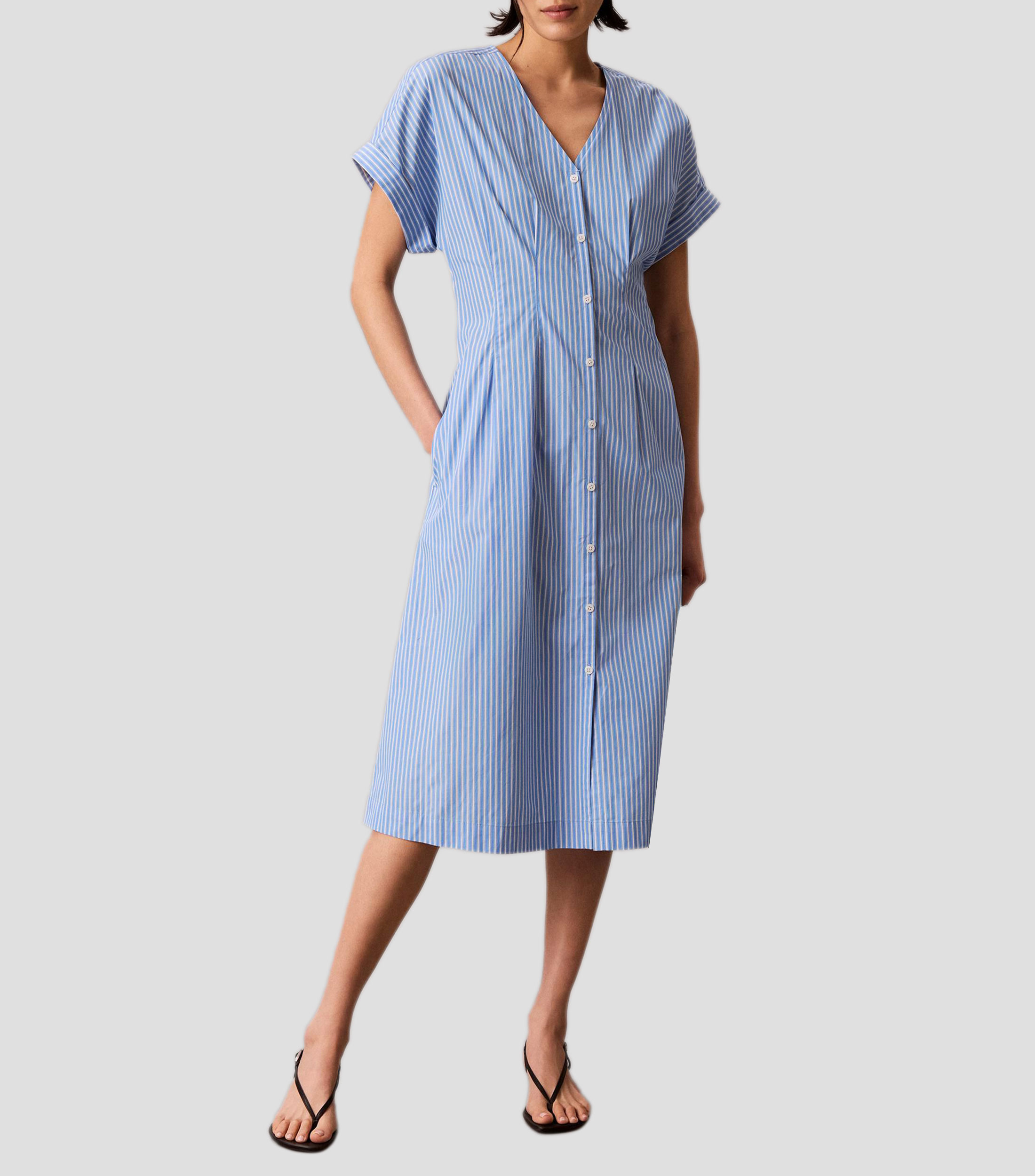 Vestido midi a rayas Mujer
